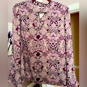 Floral Blouse - Bell Sleeves - Purple/Soft pink